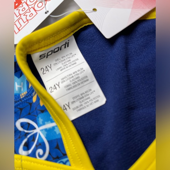 💙 YOUTH SPORTI GRANNY SWEATER DANCING DREIDEL ONE PIECE SWIMSUIT SIZE 24 - Picture 2 of 4